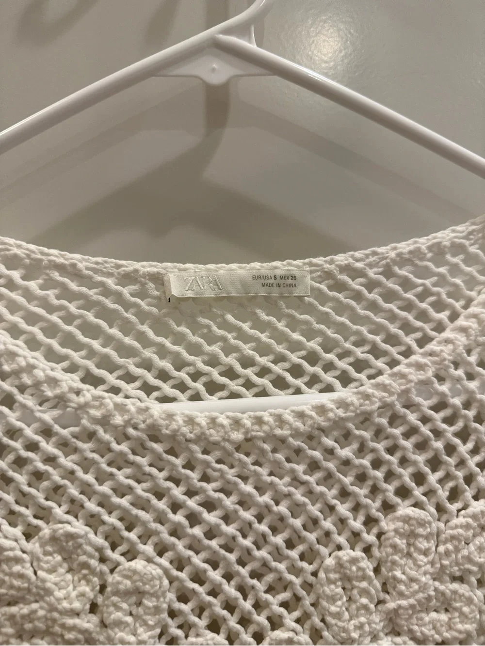 Zara Cream Crochet Knit Long-Sleeve Top